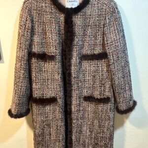 Chanel coat 2003 03A wool tweed mink fur duster coat
